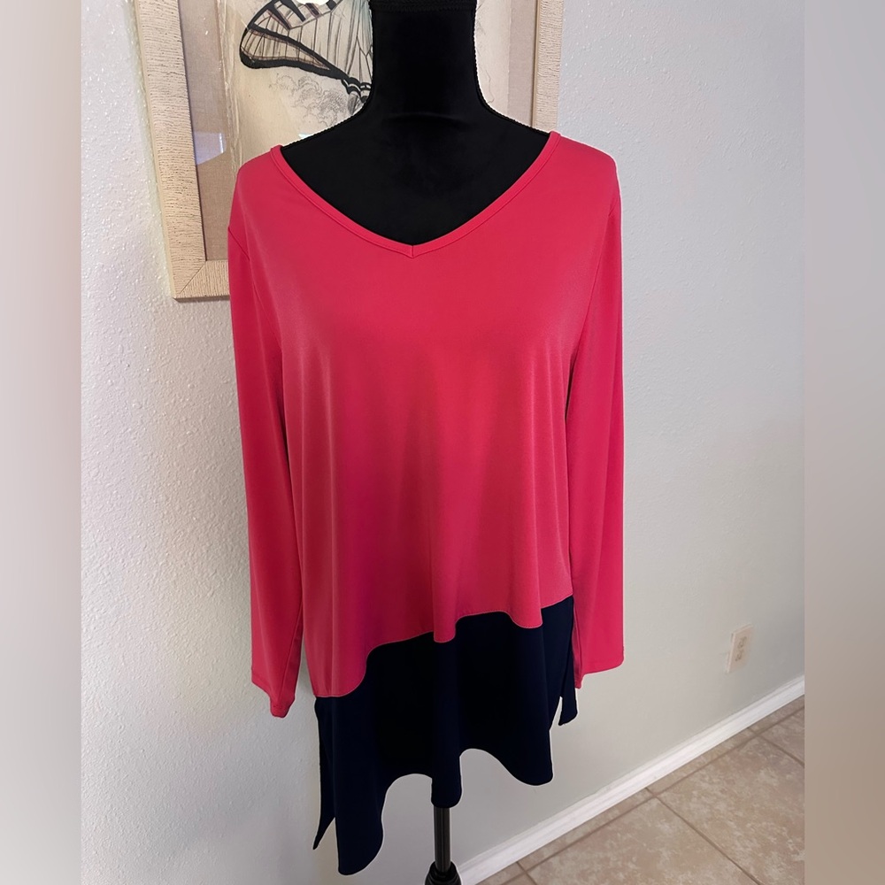 Susan Graver Two Color Asymmetrical Tunic Pink and Blue Size Large NWOT